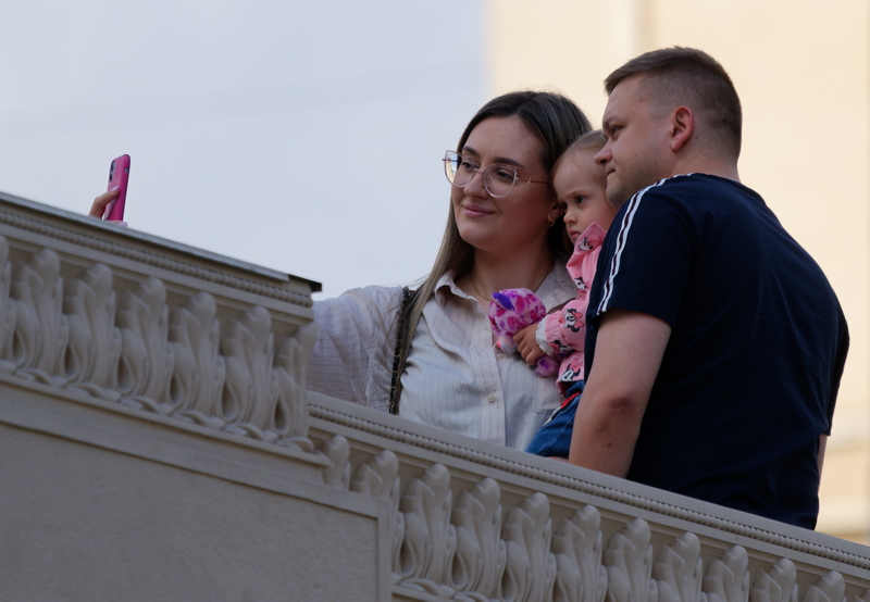 Young family taking a selfie